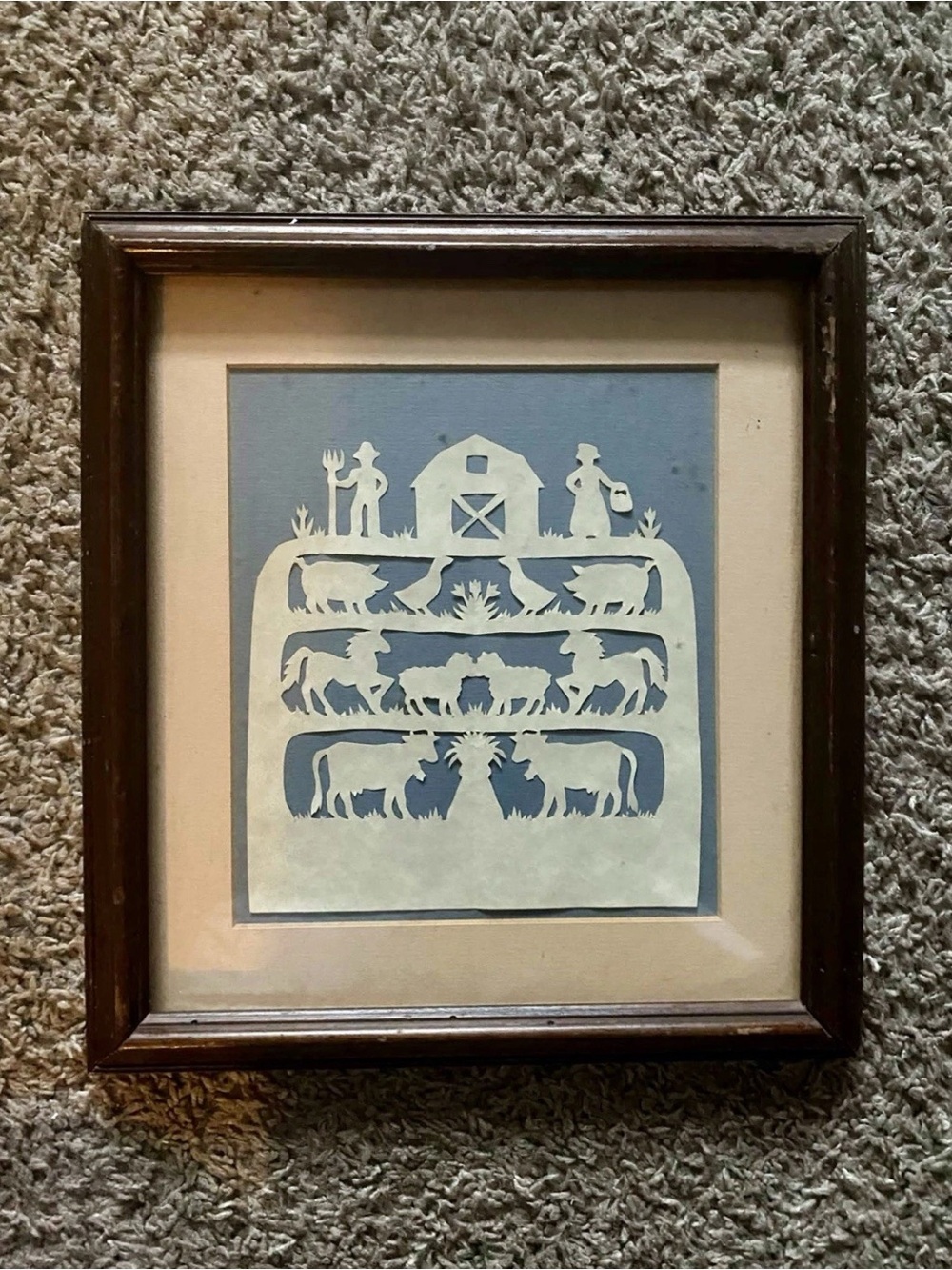 Fine Vintage Americana Farm Art Scene "Scherenschnitte" Silhouette Paper Cutting